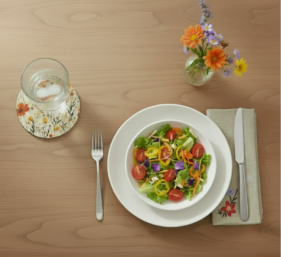 Round ceramic plate with floral design on a white background