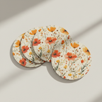 Set of floral coasters on a light background
