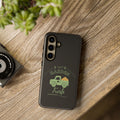 Phone case with 'Garden Fresh' design on a wooden surface