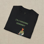 Black t-shirt with 'I'm a gardening godmommy!' text and graphic on a white background