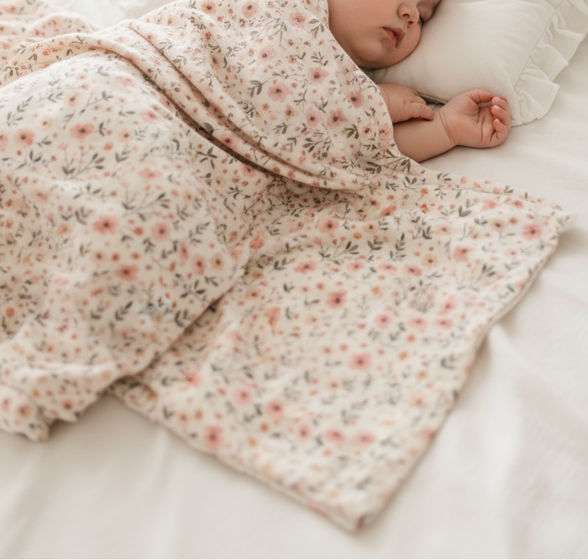 Blush Floral Pattern Baby Swaddle Blanket