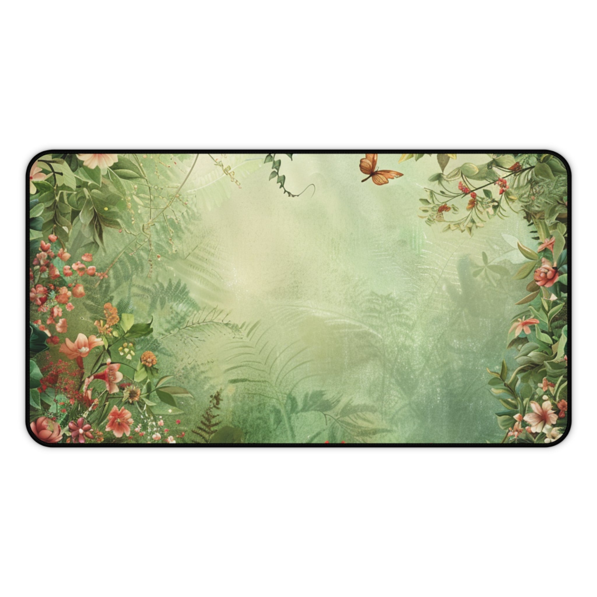 Floral and butterfly design on a green background