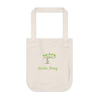 Beige tote bag with a green tree and 'Garden Strong' text on a white background