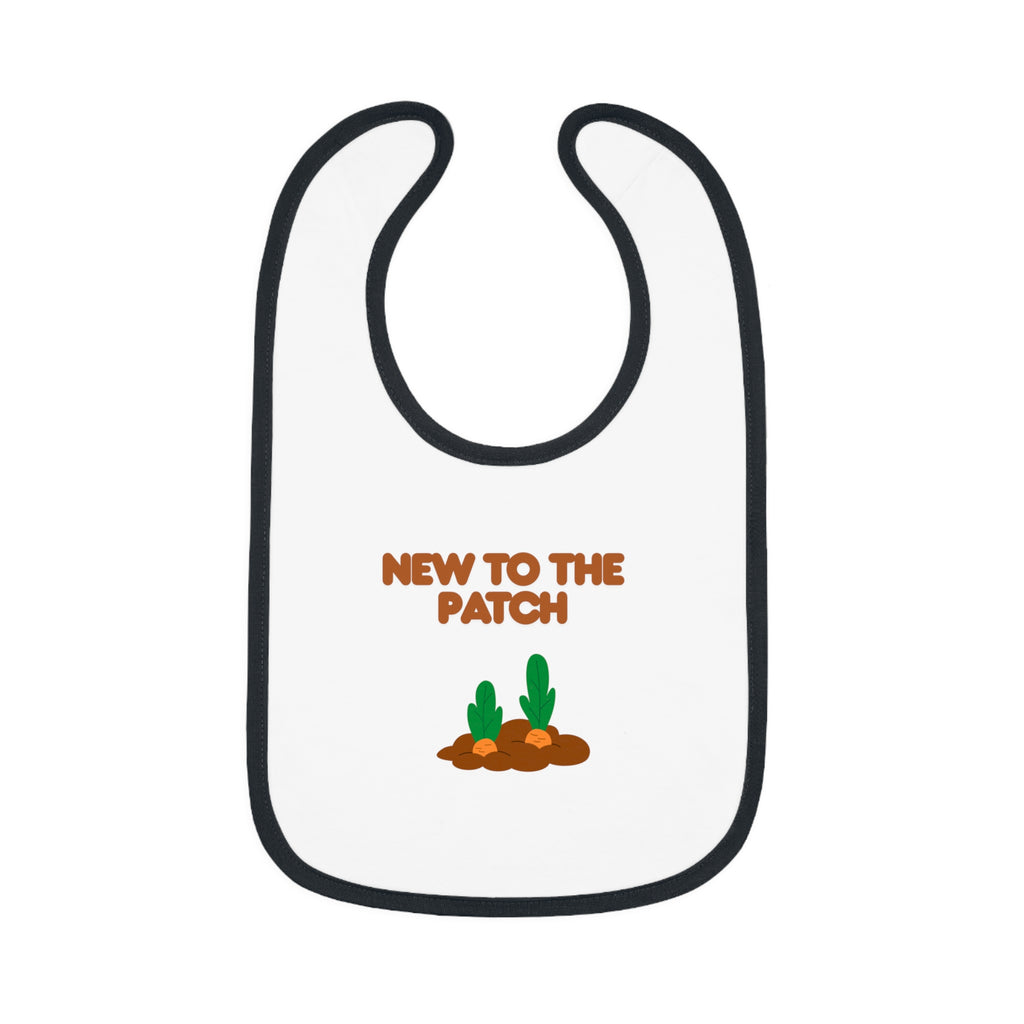 White bib with 'New to the Patch' text and cactus graphics on a white background