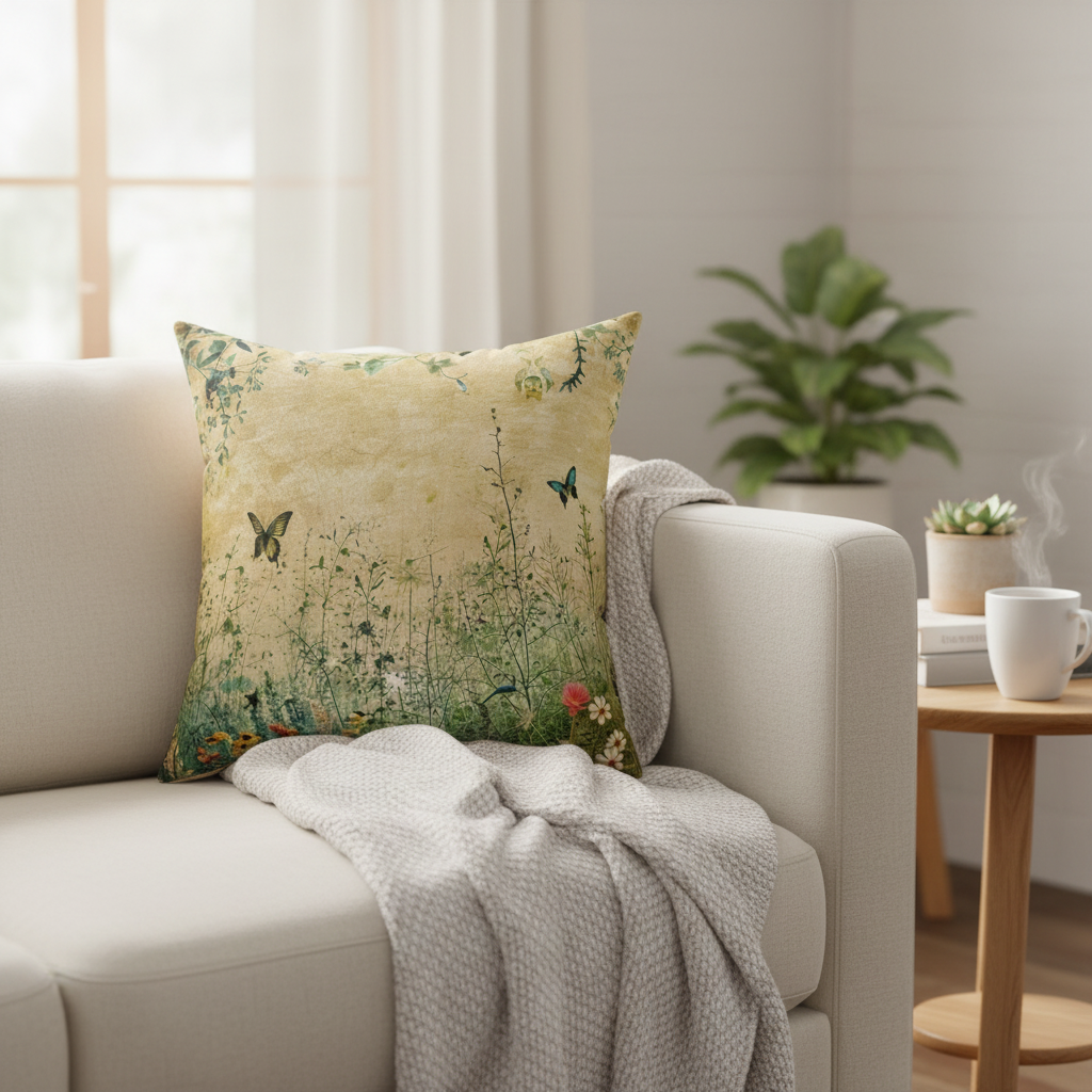 Decorative Square Pillow - Blue Flowers