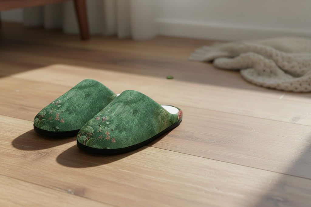 Green Floral Slippers