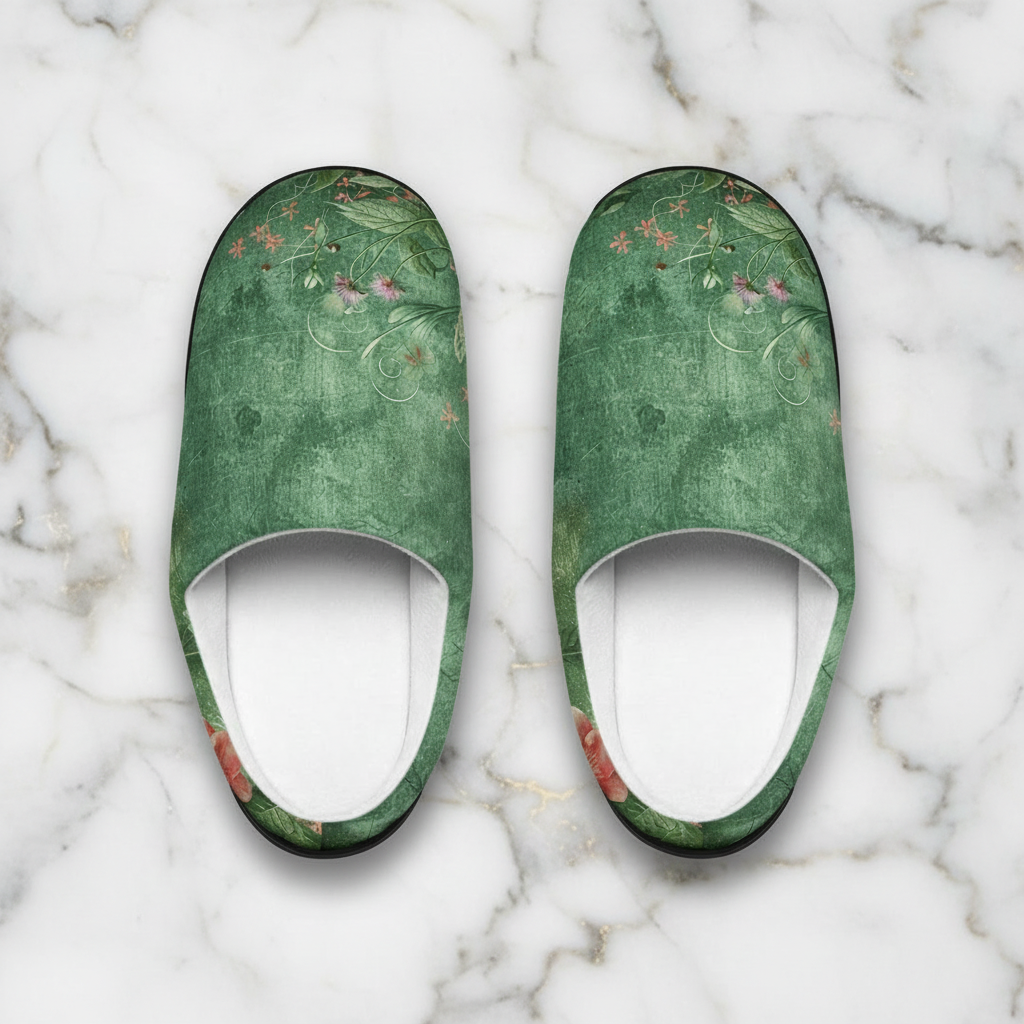 Green Floral Slippers