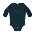 Navy blue baby onesie with 'Merry Christmas' text on a white background