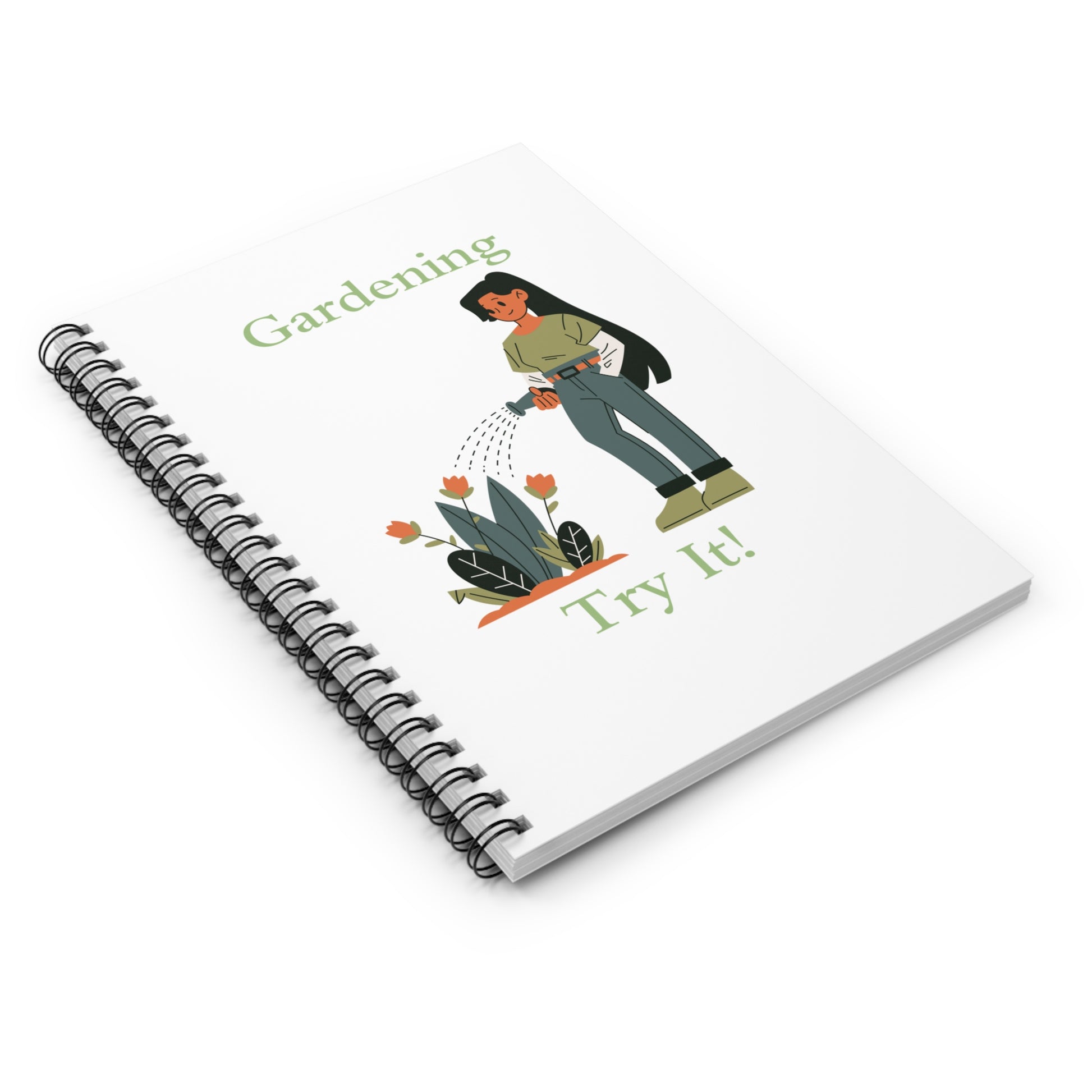Notebook with a gardening illustration and text on a white background
