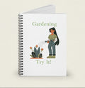 Notebook with a gardening illustration and text on a white background