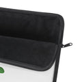 Black zippered pouch with a white interior on a white background