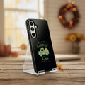 Black phone case with a green truck and 'Garden Fresh' text on a white background