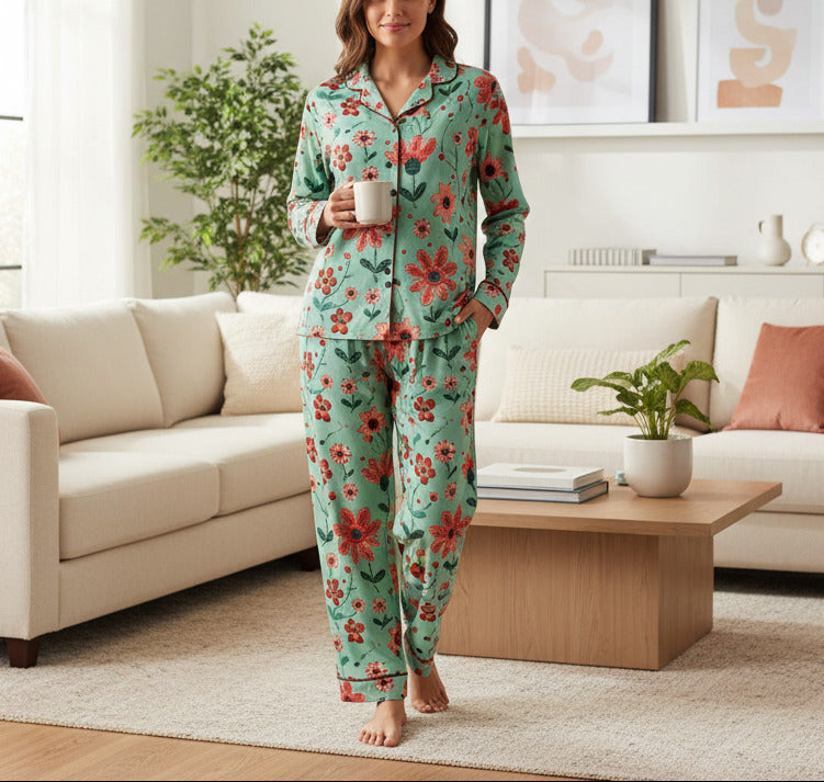 Floral pajama set on a white background