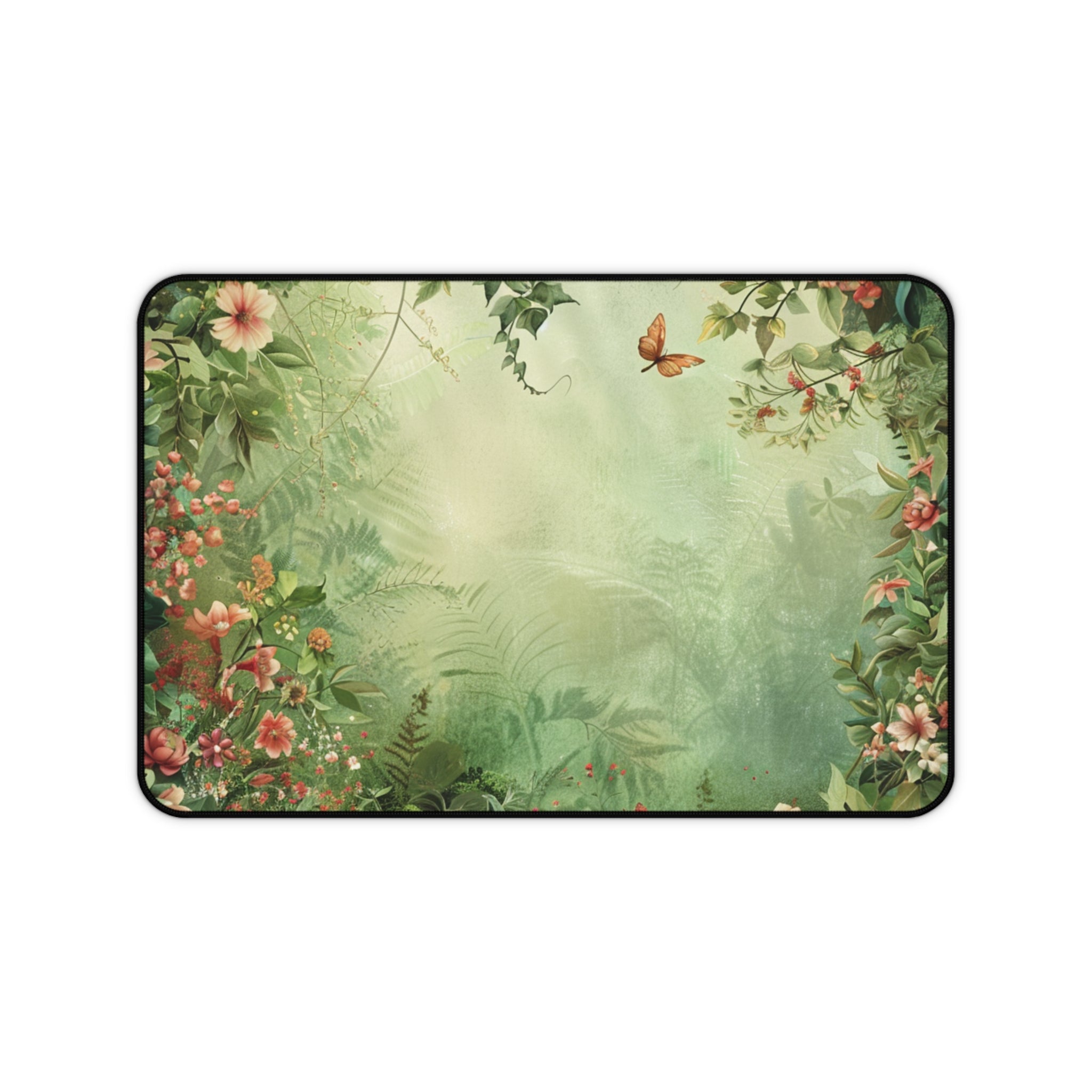 Decorative mouse pad with floral and butterfly design on a white background