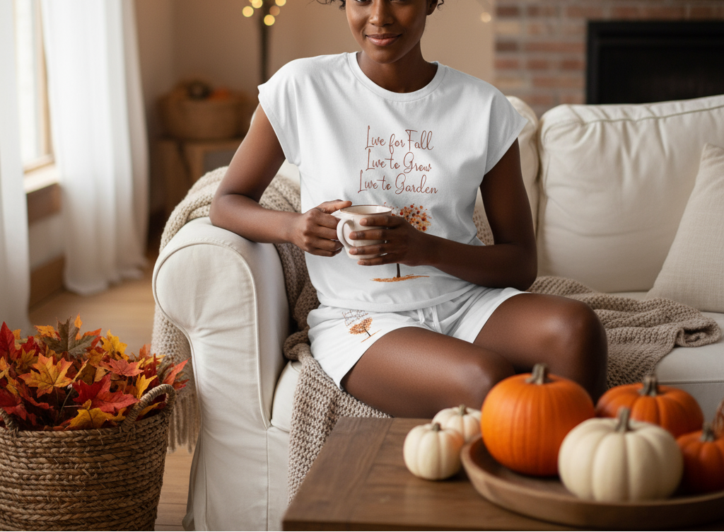 Live for Fall, Live to Grow, Live to Garden Women's Short Pajama Set (AOP)