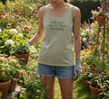 Sage green tank top with 'Nothing is Sweeter than Gardening' text on a beige background
