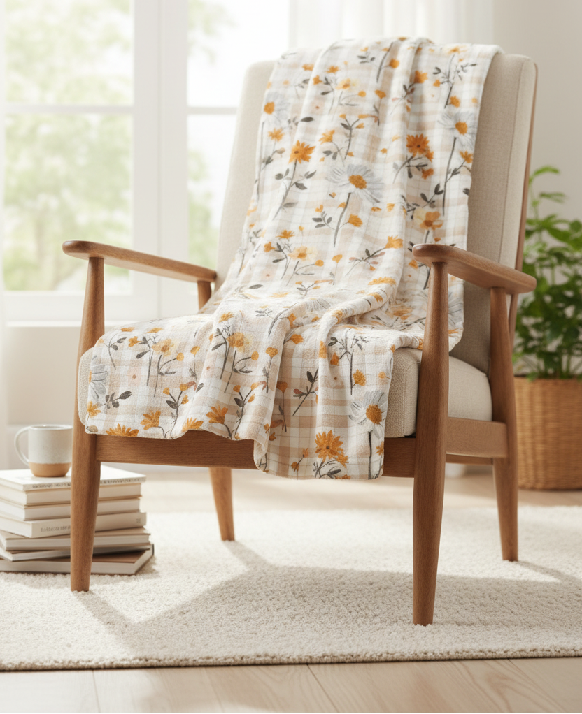Yellow Floral Pattern Baby Swaddle Blanket