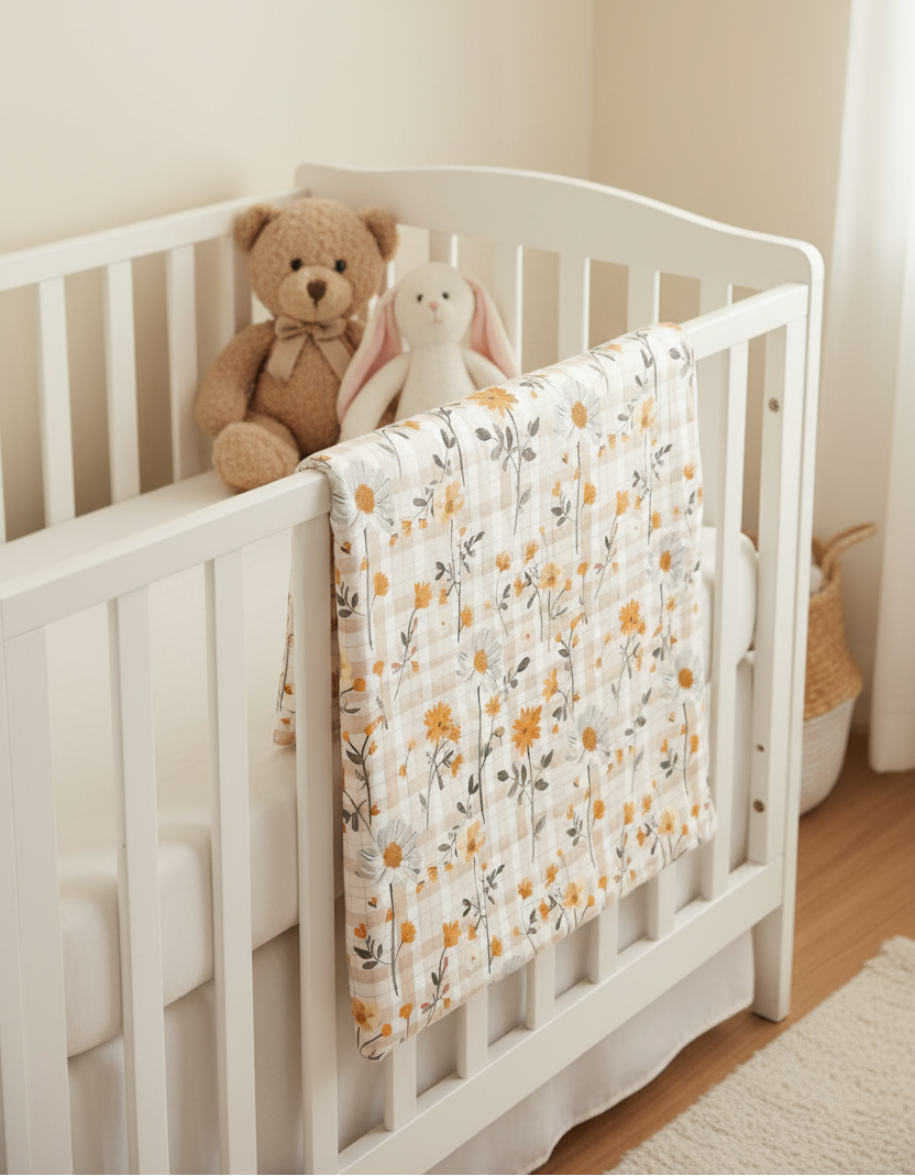 Yellow Floral Pattern Baby Swaddle Blanket