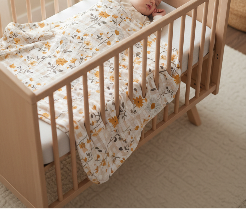 Yellow Floral Pattern Baby Swaddle Blanket