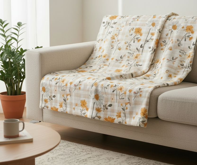 Yellow Floral Pattern Baby Swaddle Blanket