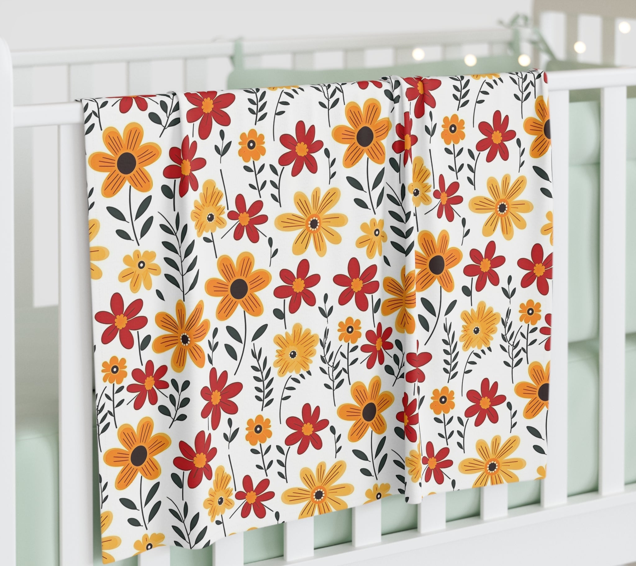 Red Floral Baby Swaddle Blanket