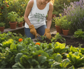 White tank top with 'Nothing is Sweeter than Gardening' text and plant graphic on a gray background