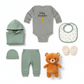 Gray baby onesie with 'Baby Gardener' text and emoji on a white background