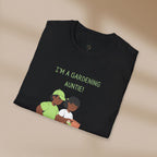 Black t-shirt with 'I'm a Gardening Auntie!' text and graphics on a beige background