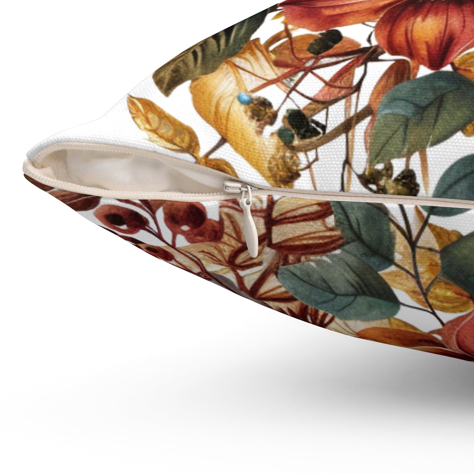 Floral-patterned pouch with a zipper on a white background