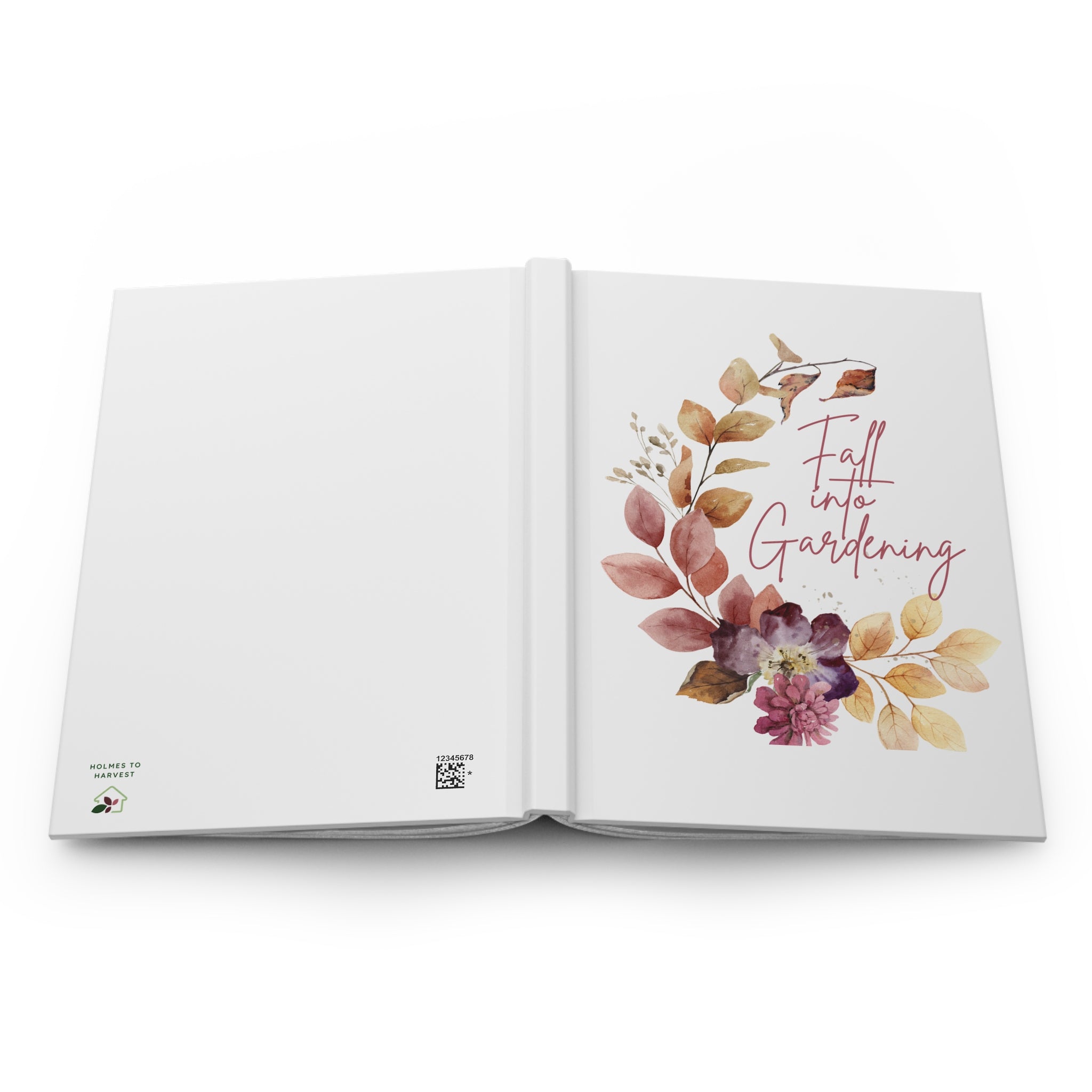 Open book with floral design and text on a white background