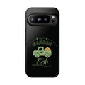 Black phone case with a green truck and 'Garden Fresh' text on a white background
