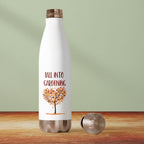 White water bottle with 'Fall into Gardening' text and tree graphic on a white background