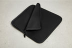 Black zippered pouch on a white background