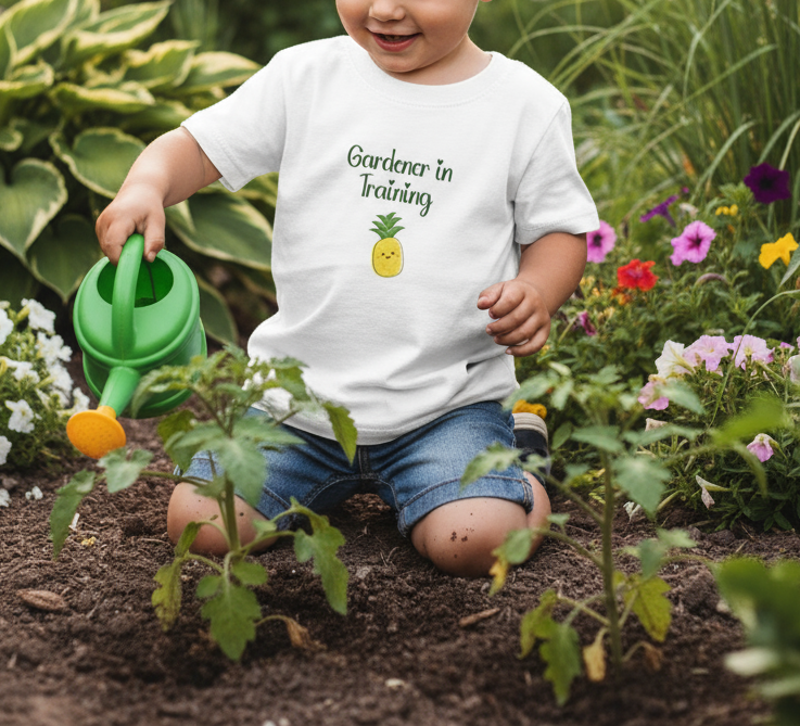 Toddler Short Sleeve T-Shirt, Gardener in Training Pineapple