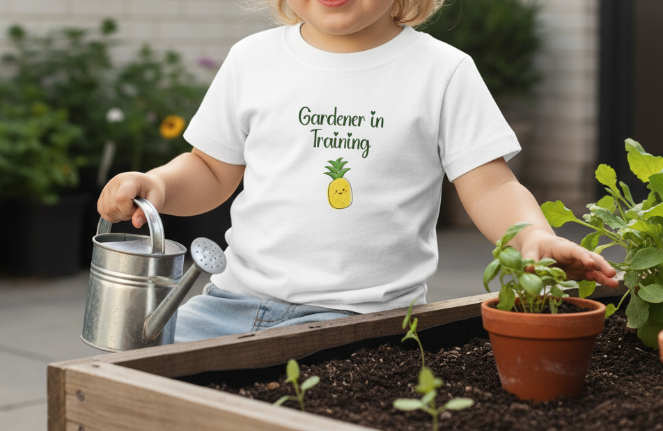 Toddler Short Sleeve T-Shirt, Gardener in Training Pineapple