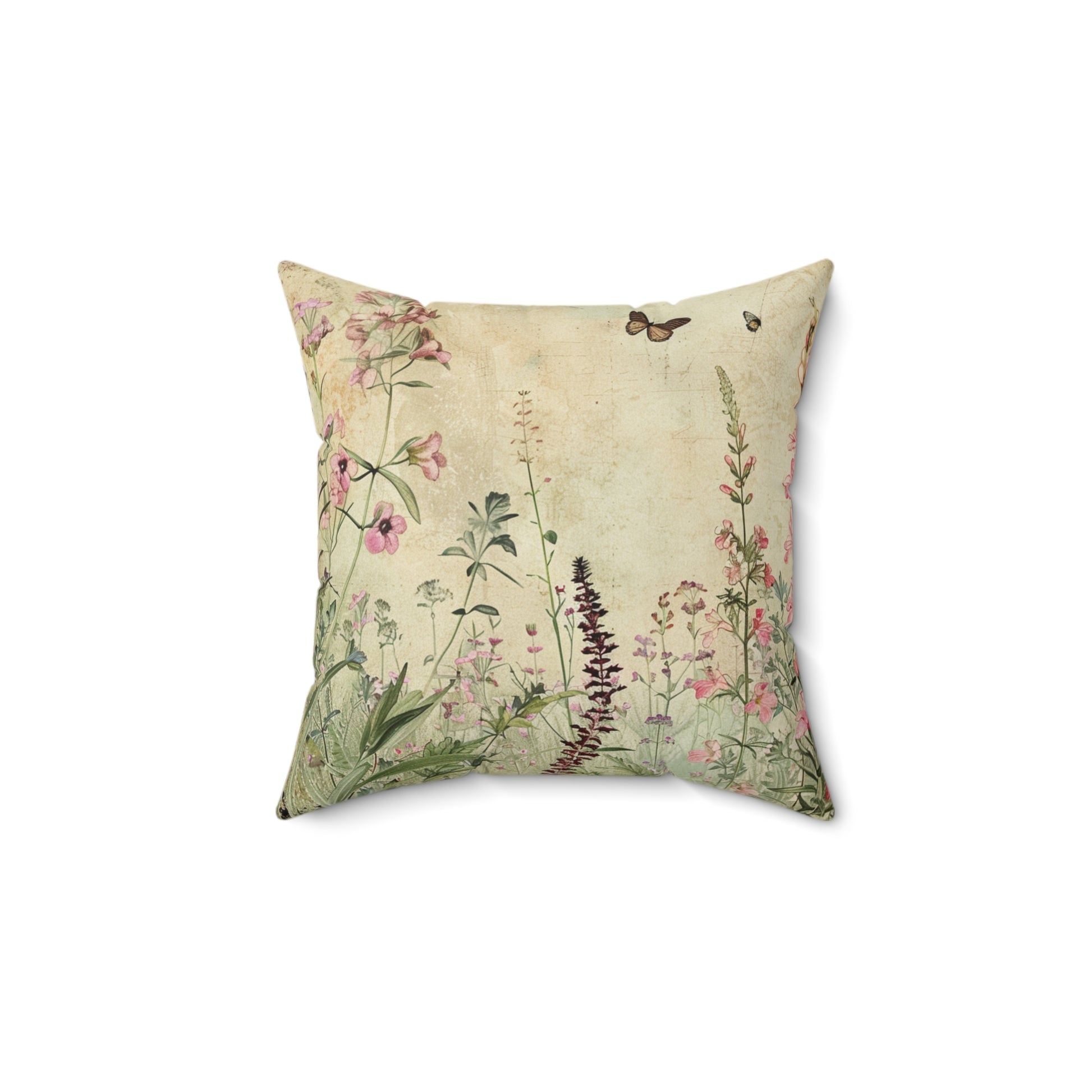 Decorative pillow with floral pattern on a beige background