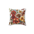 Floral-patterned pillow with autumn colors on a white background
