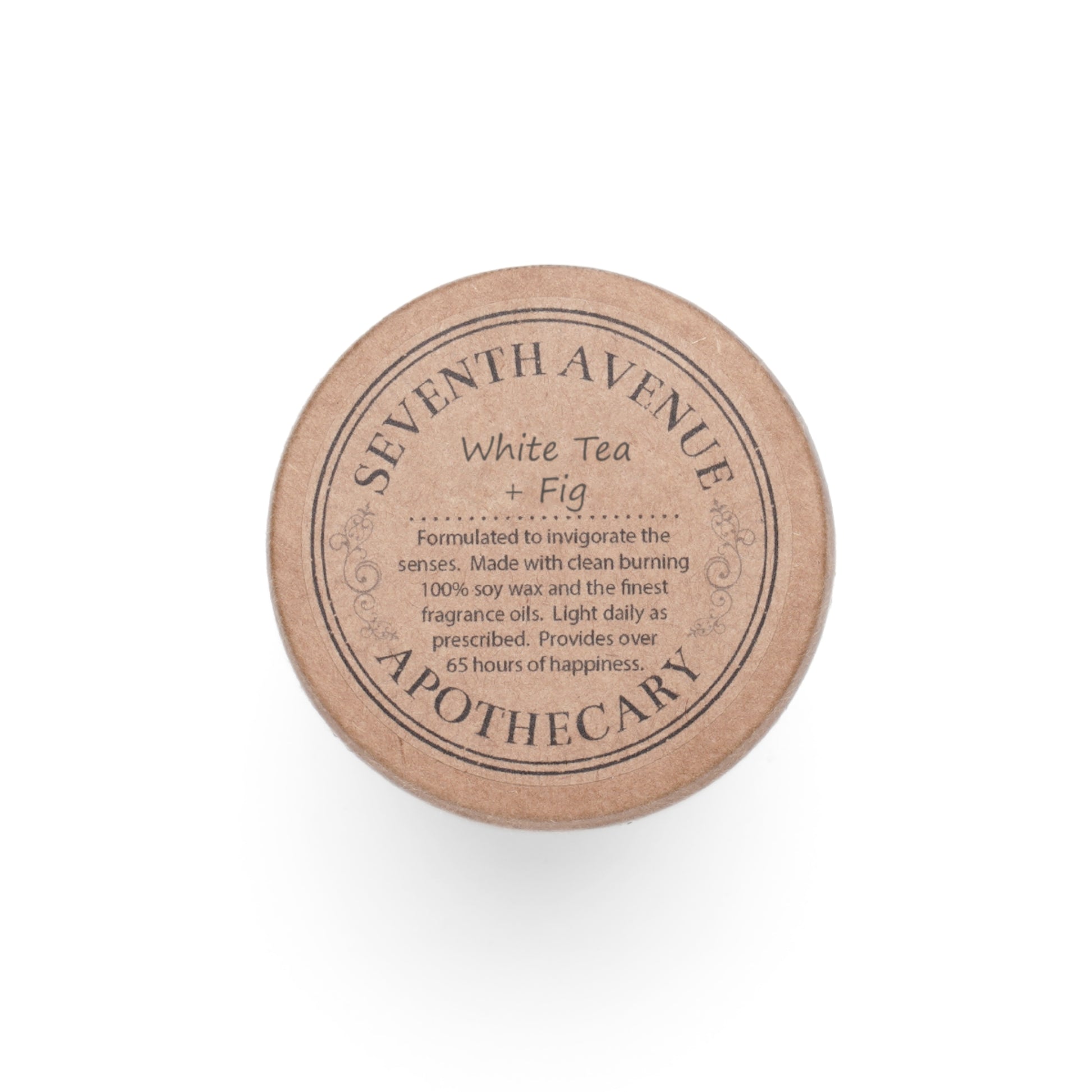 Seventh Avenue Apothecary candle lid on a white background