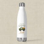 White insulated bottle with 'Garden Fresh' design featuring a truck and pumpkins on a white background