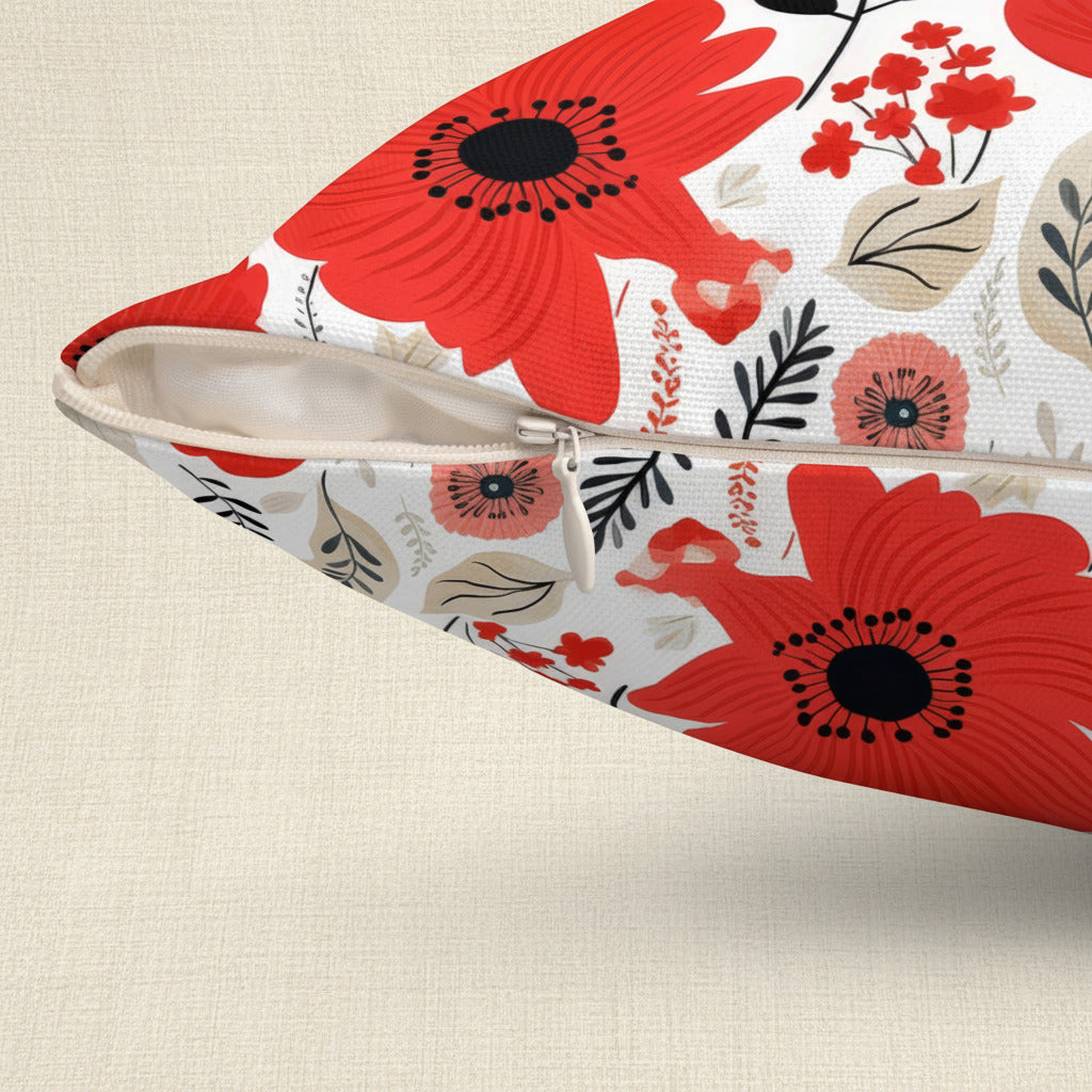 Floral-patterned pouch with red flowers on a white background