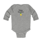 Gray baby onesie with 'Baby Gardener' and a pineapple graphic on a white background