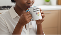 Person holding a mug with 'Gardening Grandma' text in a kitchen setting