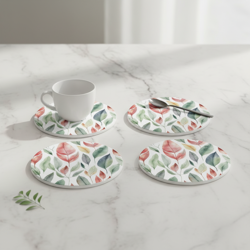 Red Leaf Coaster (Round) 4PK