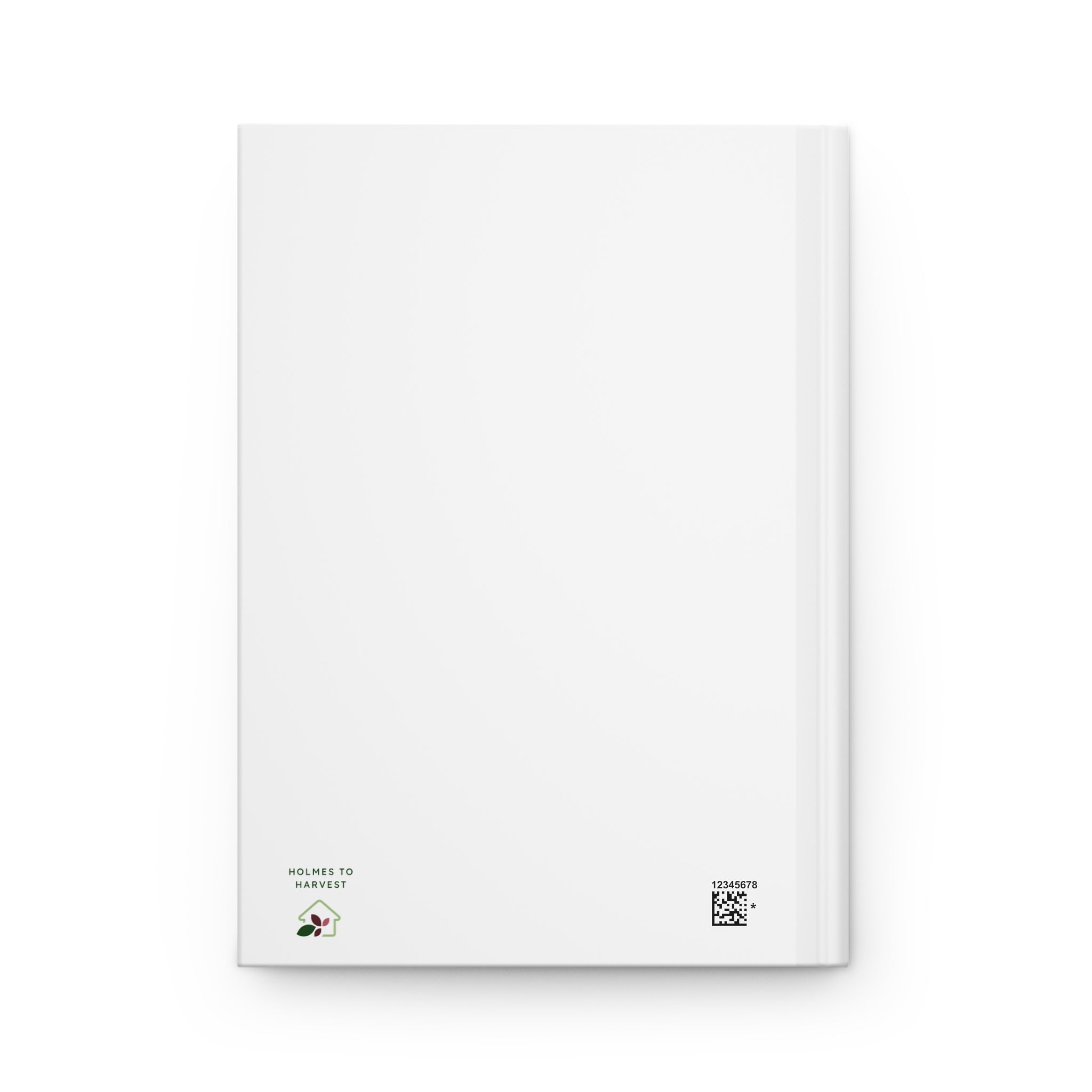 White notebook with text and a QR code on a white background