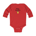 Red baby onesie with 'Baby Gardener' text and pineapple graphic on a white background
