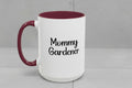 Mug with 'Mommy Gardener' text on a beige background
