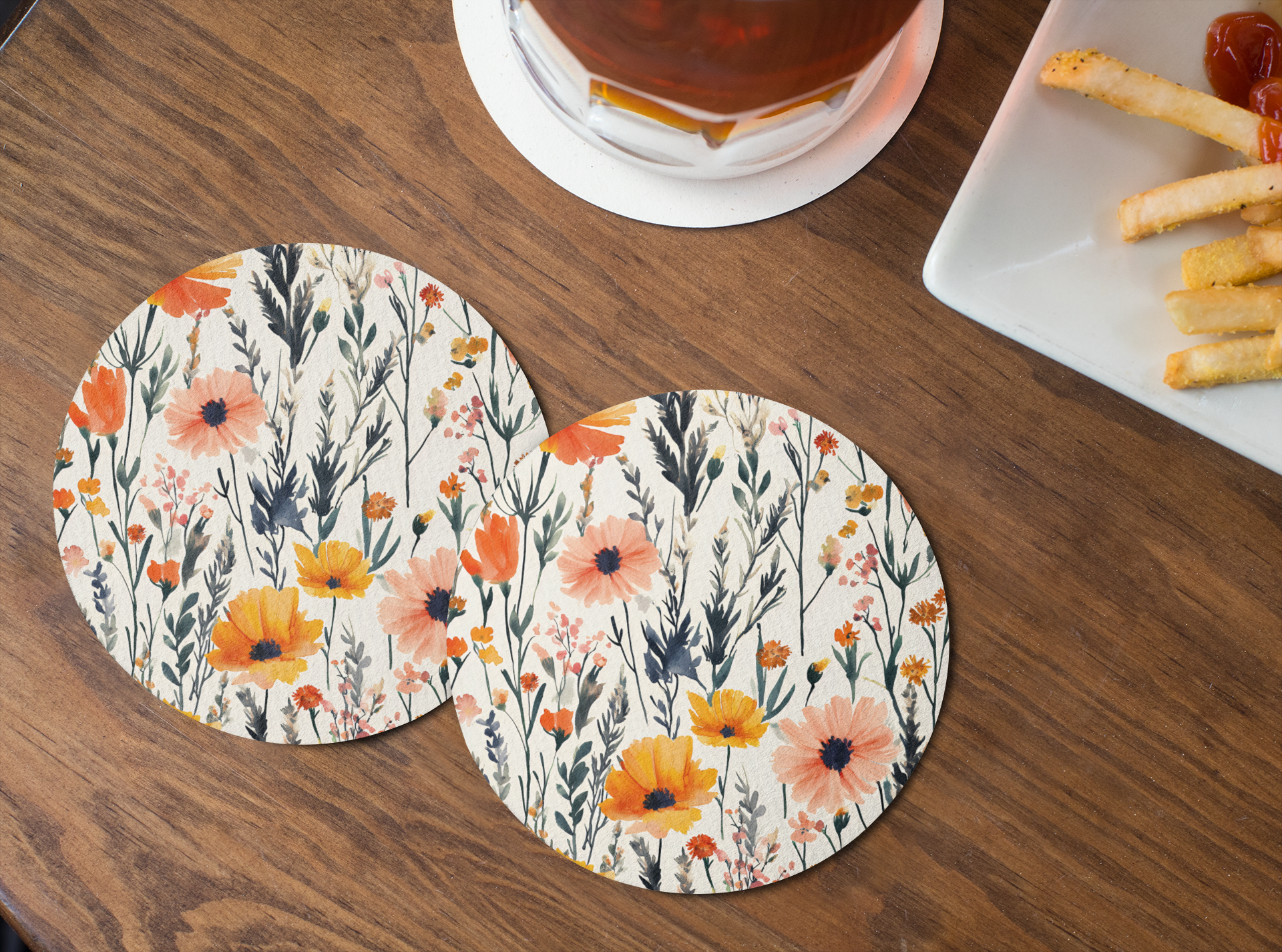 Blue Floral Coaster (Round) 4PK