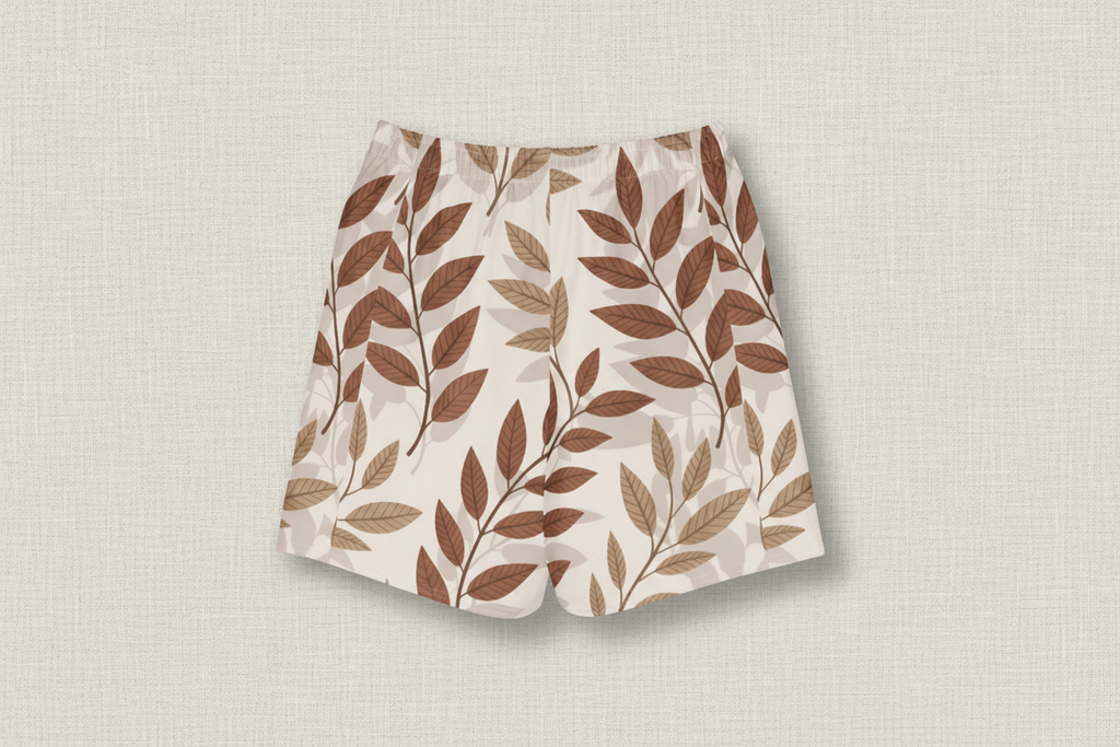 Floral shorts on a textured beige background