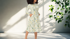 White Floral long sleeve midi dress
