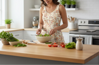 Woman preparing a salad in a modern kitchen